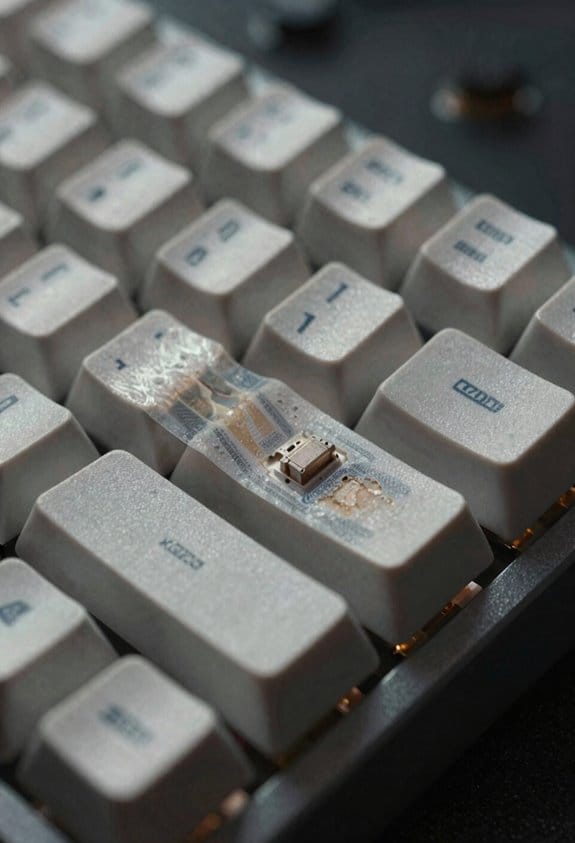 three layer blue tape dampens keyboard sound